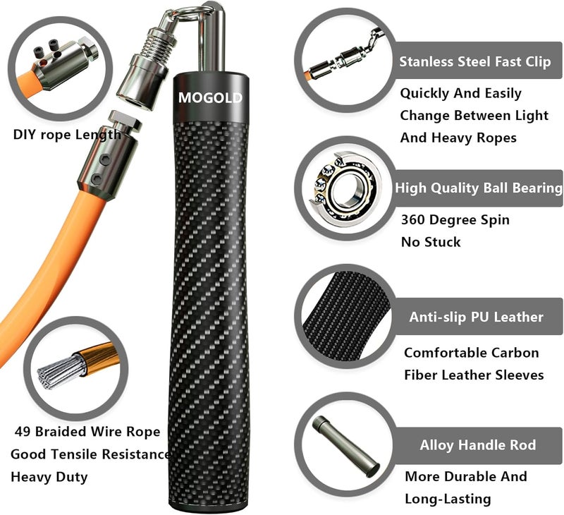 MOGOLD Weighted Jump Rope for Men Women -Interchangeable 1/5lb 1/4lb 1/2lb Heavy jump ropes - 360 Degree Spin - Length Adjustable,Ergonomics Leather Grip Skipping Rope for Fitness Weight Loss & More - Image 2